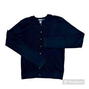 DKNY Black Crew Neck Cardigan Size P